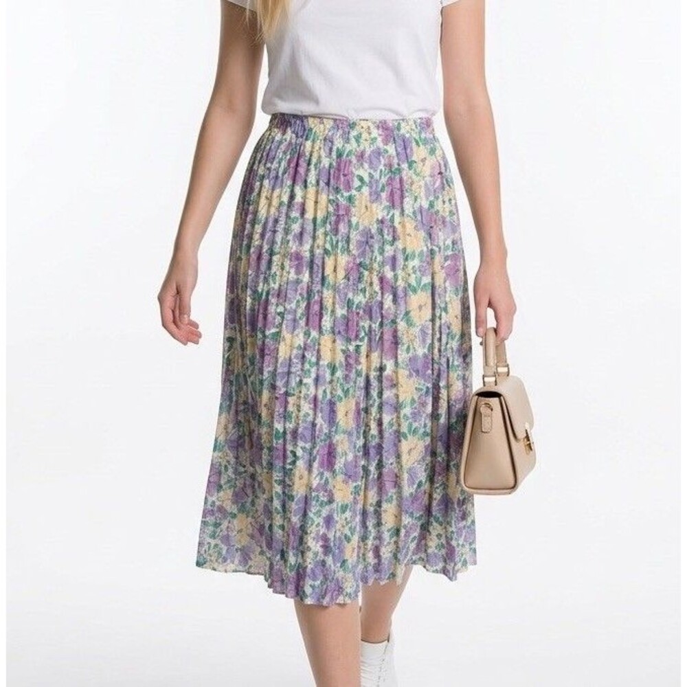 Baroness Waynes Midi Skirt Women Size 12 Purple Pleated Pull On Comfort USA